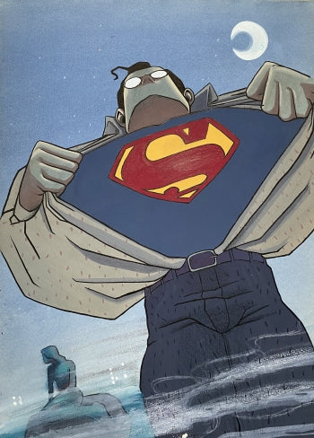Superman og Fredsbomben - ubrugt forside - Mermaid - original art - Teddy Kristiansen